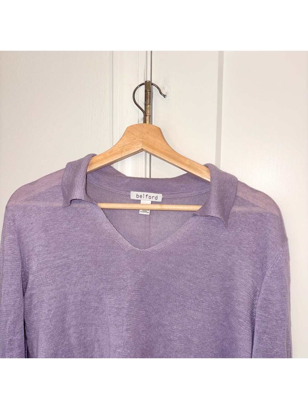 Belford $228 100% linen Woman’s XL Labender collared V neck sweater size XL - Picture 5 of 7